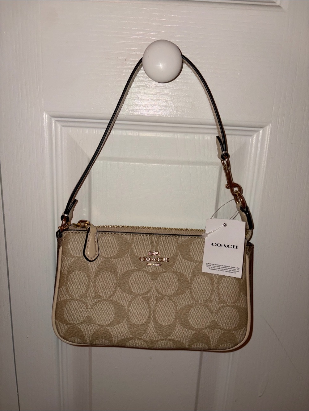 Coach Small Shoulder Bag in Khaki and Chalk